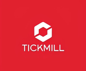 Tickmill official logo in red background